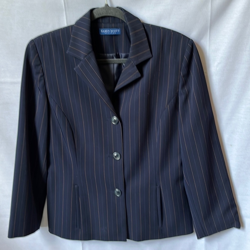 Karen Scott Pinstripe Blazer Petite Career Jacket Tailored Office Classic
